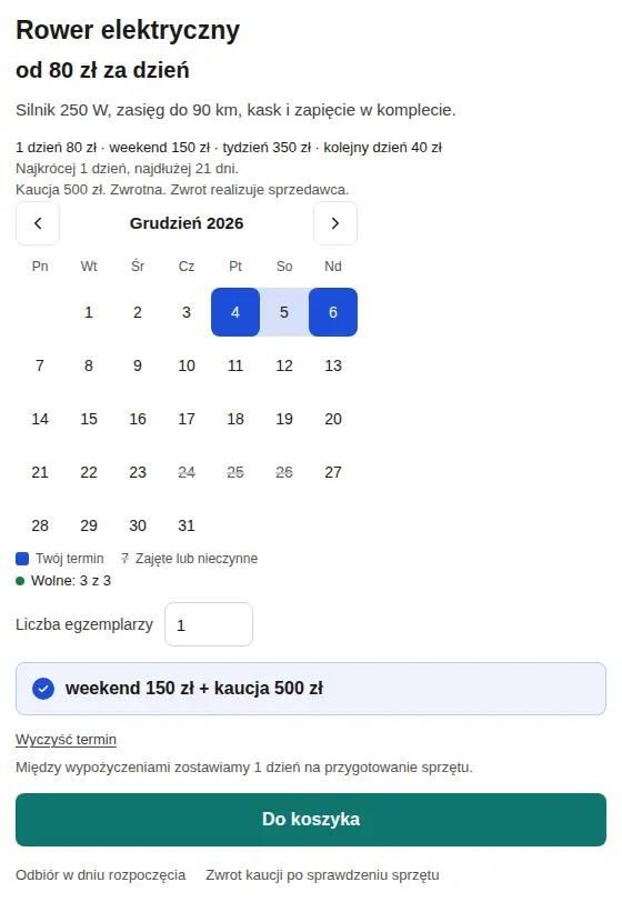 Rower elektryczny z granatowym akcentem kalendarza