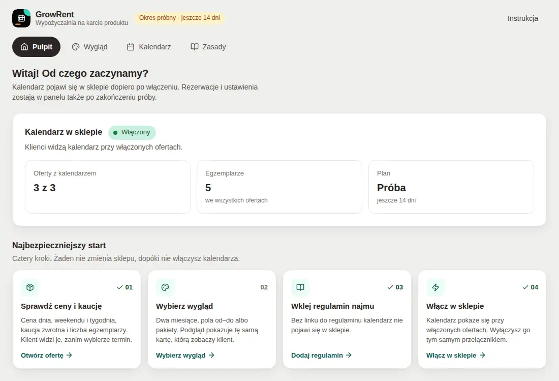 Panel GrowRent, Pulpit z kartami startu