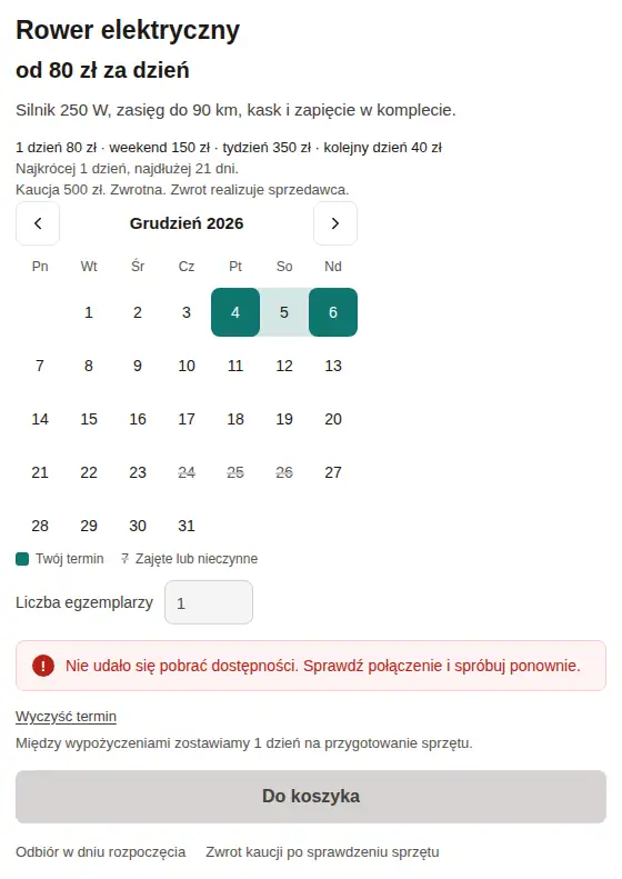 Rower elektryczny, komunikat o braku połączenia z dostępnością